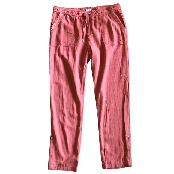 Roxy Pants & Jumpsuits Roxy Coral Pink Roll Up Pull On Linen Beach Pants Size Xl Poshmark